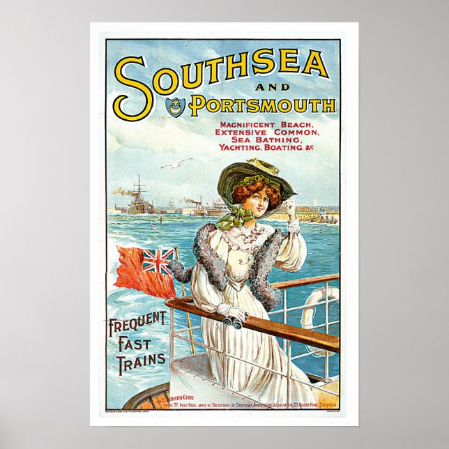 Southsea & Portsmouth UK Vintage 1905 Travel  Art Poster (Front)