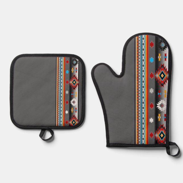 Southwest #1 - color customizeable oven mitt & pot holder set (Front)