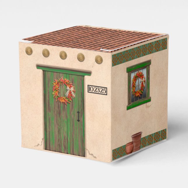Southwest Adobe Terracotta Tile House Personalized Favor Boxes (Front Side)