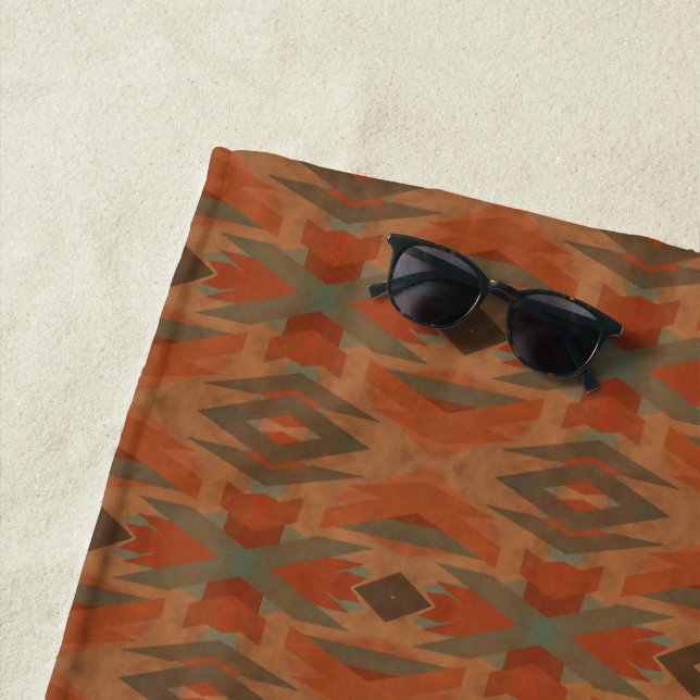 Southwest American Indian Inspired Art Pattern Beach Towel (In Situ)