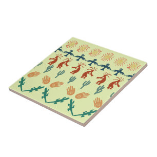 Southwest American Indian Tribal Petroglyphs Art Ceramic Tile