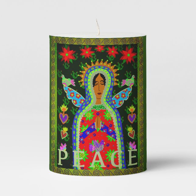 Southwest Angel of Peace green Pillar Candle (Front)