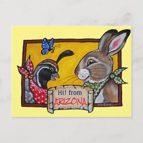 Southwest  Arizona Animal Rabbit Quail Souvenir Postcard