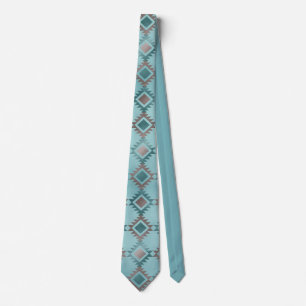 Southwest Aztec Blue Teal Design Pattern Neck Tie