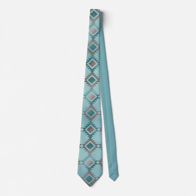 Southwest Aztec Blue Teal Design Pattern Neck Tie (Front)