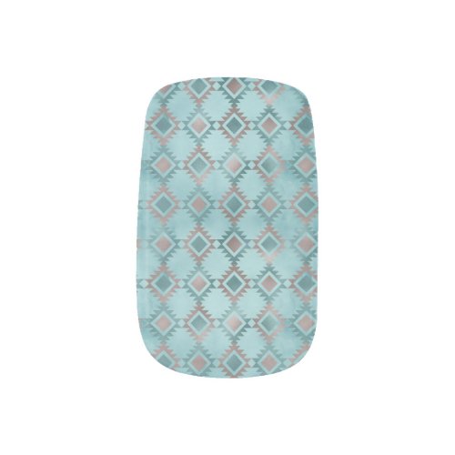 Southwest Aztec Diamond Pattern Blue Pink Minx Nail Art