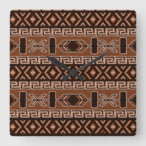 Southwest Aztec Pattern Brown Square Wall Clock