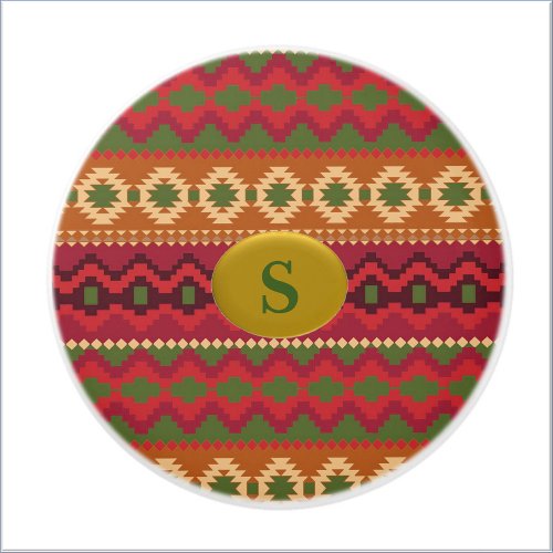 Southwest Aztec Style Pink Green and Brown Ceramic Knob