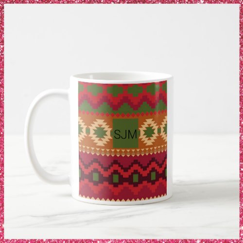 Southwest Aztec Style Pink Green and Brown Coffee Mug