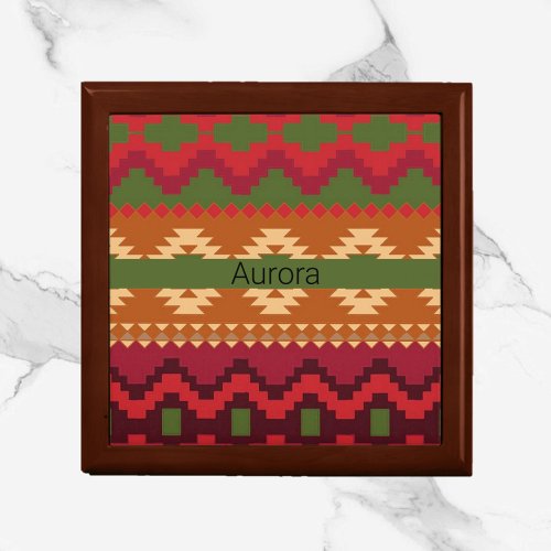 Southwest Aztec Style Pink Green and Brown Gift Box