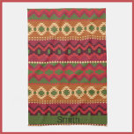 Southwest Aztec Style Pink Green and Brown Kitchen Towel<br><div class="desc">Gorgeous and colorful Aztec inspired pattern in green,  pink,  plum and brown.  Personalize with your/recipient name or initials. Adds a nice ethnic flair to your home decor!</div>