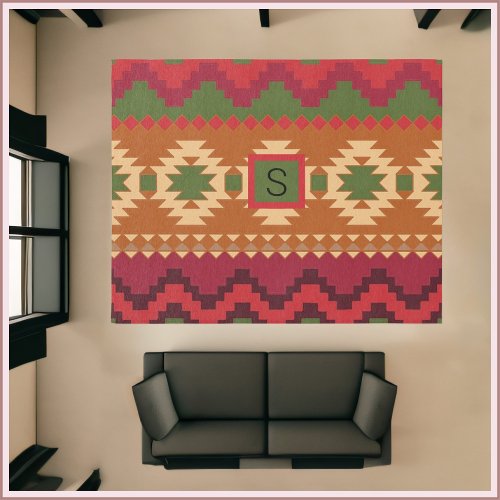 Southwest Aztec Style Pink Green and Brown Rug