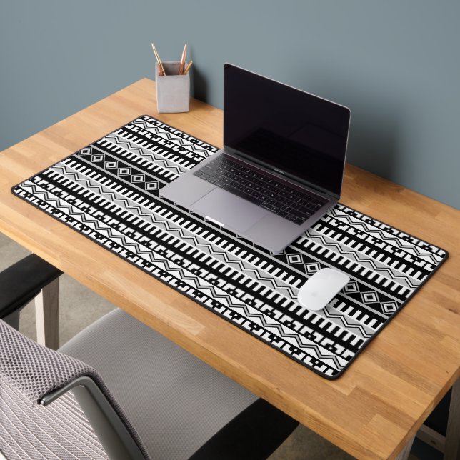 Southwest Black and White Geometric Pattern Desk Mat (Office 2)