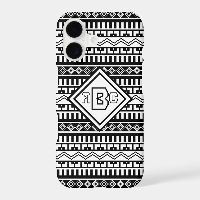 Southwest Black and White Geometric Personalized iPhone Case (Back)