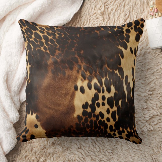 Southwest Black Brown Gold Cowhide  Throw Pillow (Blanket)