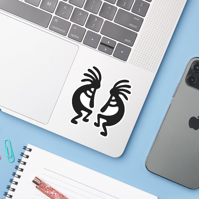 Southwest Black Silhouette Kokopelli Shape Sticker (Laptop w/ iPhone)