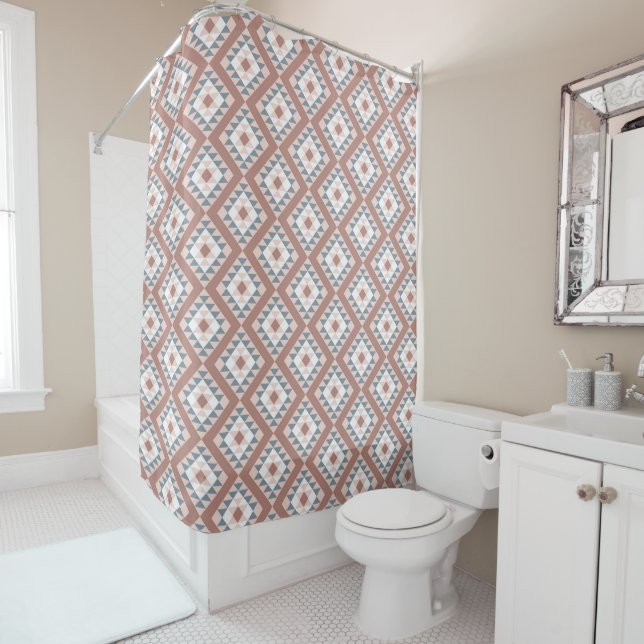 Southwest Blanket Pattern Copper Gray Shower Curtain (In Situ)