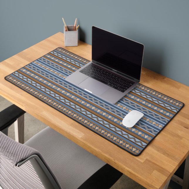 Southwest Blue and Brown Geometric Pattern Desk Mat (Office 2)