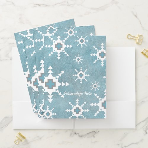Southwest Blue and White Winter Snowflakes Design Pocket Folder