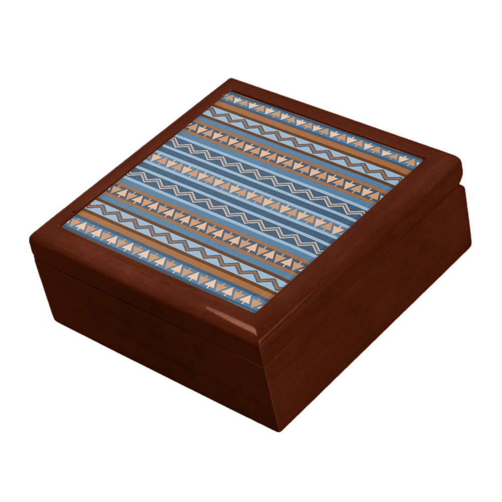 Southwest Blue Brown Geometric Design Keepsake Box