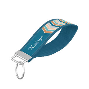 Southwest Blues Chevron Pattern Personalized Wrist Keychain
