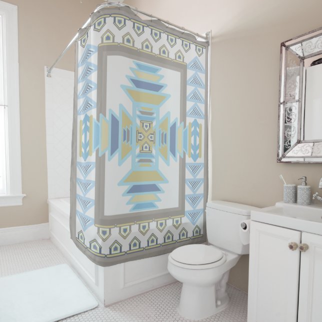 Southwest Blues Indian Blanket Art Design  Shower Curtain (In Situ)
