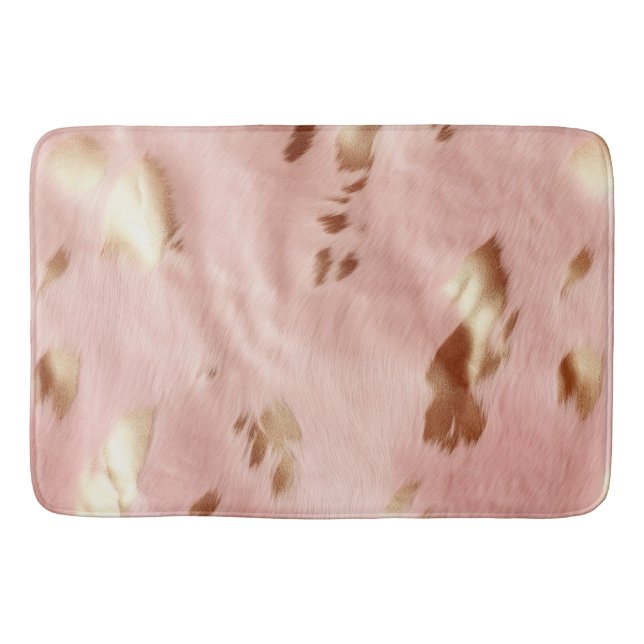 Southwest Blush Pink Gold Cowgirl Cowhide Bath Mat (Front)