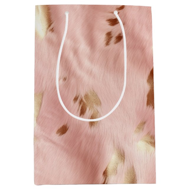 Southwest Blush Pink Gold Cowgirl Cowhide Medium Gift Bag (Front)