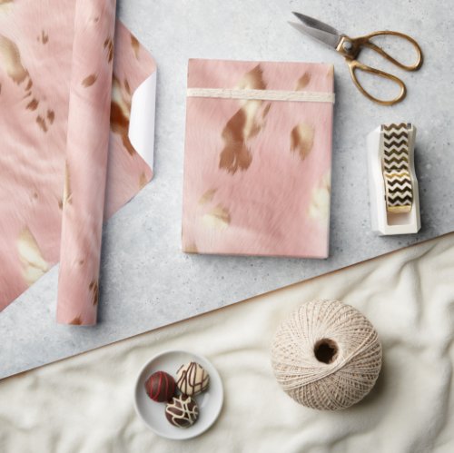Southwest Blush Pink Gold Cowgirl Cowhide Wrapping Paper