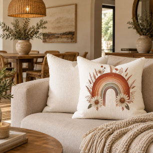 Southwest Boho Floral Rainbow Neutral Throw Pillow
