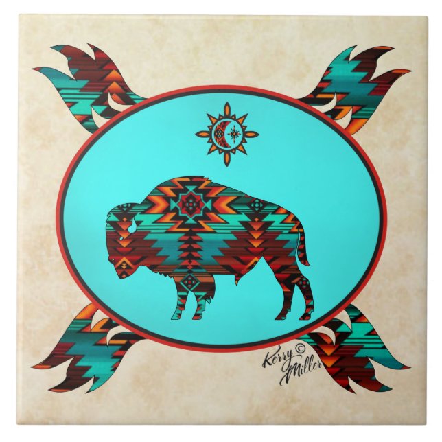 Southwest Buffalo Ceramic Tile (Front)