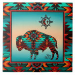 Southwest Buffalo CERAMIC TILE<br><div class="desc">Brighten Your Home with this Unique "One of a Kind "Southwest Buffalo Tile! It Features a Southwest Buffalo and Sun on a Turquoise and Orange Sunset Background... Surrounded by a Southwest Border in Turquoise, Orange & Black! This is an Original "One of a Kind" Art Design By Artist Kerry Miller....</div>
