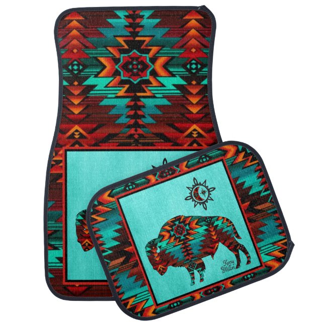 Southwest Buffalo Skull and Arrow Car Floor Mat (Set)