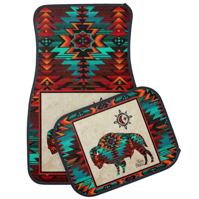 Southwest Buffalo Skull and Arrow Car Floor Mat (Set)
