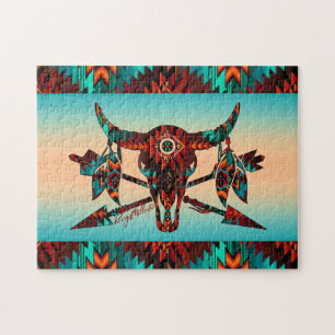 Southwest Buffalo Skull And Arrows Jigsaw Puzzle