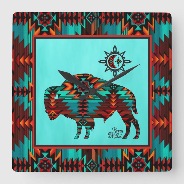 Southwest Buffalo Square Wall Clock (Front)