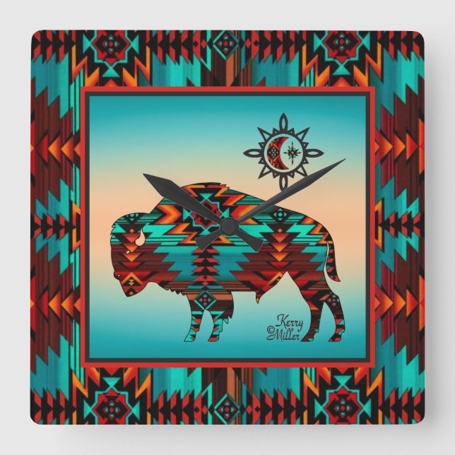 Southwest Buffalo Square Wall Clock (Front)