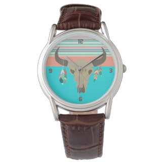 Southwest Bull Skull and Feathers Watch