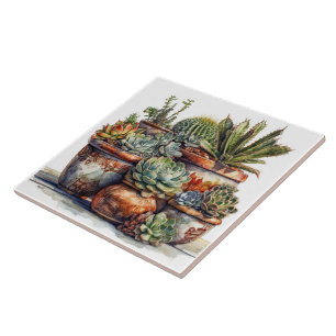 Southwest Cactus and Succulents Ceramic Tile