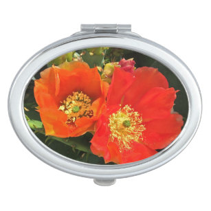 Southwest Cactus Bloom Floral Photo Red Flowers Compact Mirror