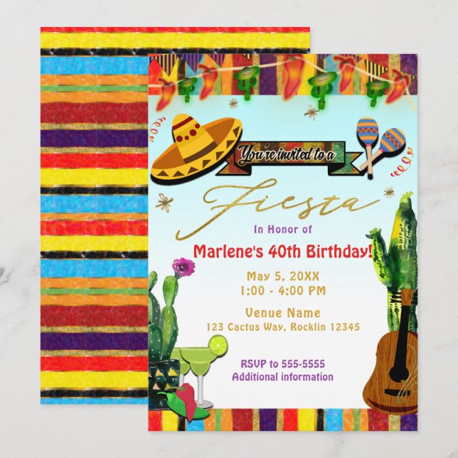 Southwest Cactus Cinco De Mayo Fiesta Party Invitation (Front/Back)