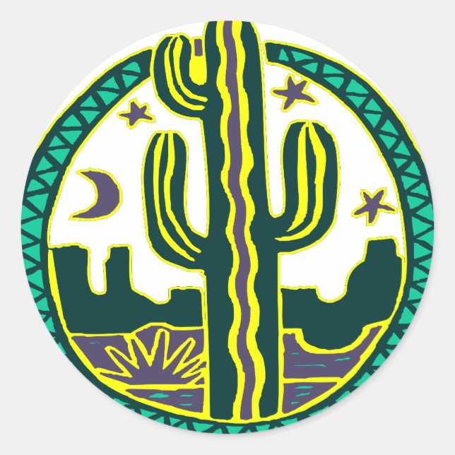 Southwest Cactus Classic Round Sticker (Front)
