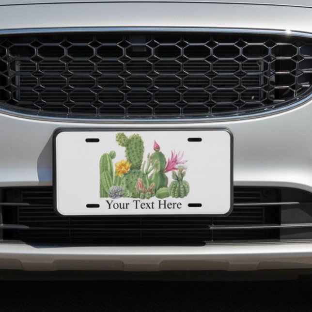 Southwest Cactus Garden Watercolor Text  License Plate (Creator Uploaded)