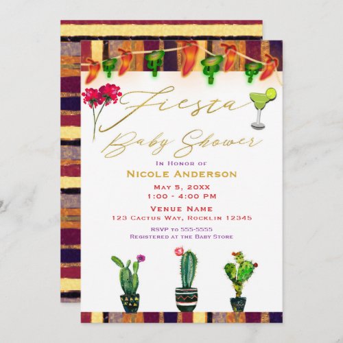 Southwest Cactus Modern Fiesta Baby Shower Party Invitation