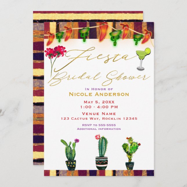 Southwest Cactus Modern Fiesta Bridal Shower Party Invitation (Front/Back)