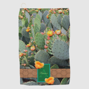 Southwest Cactus Monogram Design / Orange Flowers Golf Towel