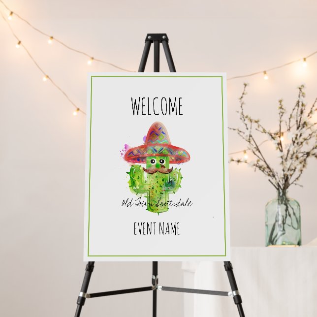 Southwest Cactus Mustache Hat Fiesta Custom Text Foam Board (In Situ (Stand))