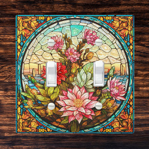 Southwest Cactus n Pink Flowers Faux Stained Glass Light Switch Cover