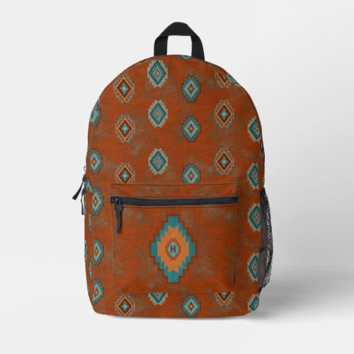 Southwest Canyon Copper Turquoise Diamond Monogram Printed Backpack