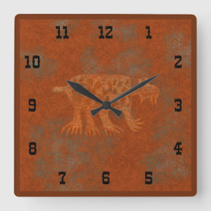 Southwest Canyons Bobcat Petroglyphs Western Style Square Wall Clock